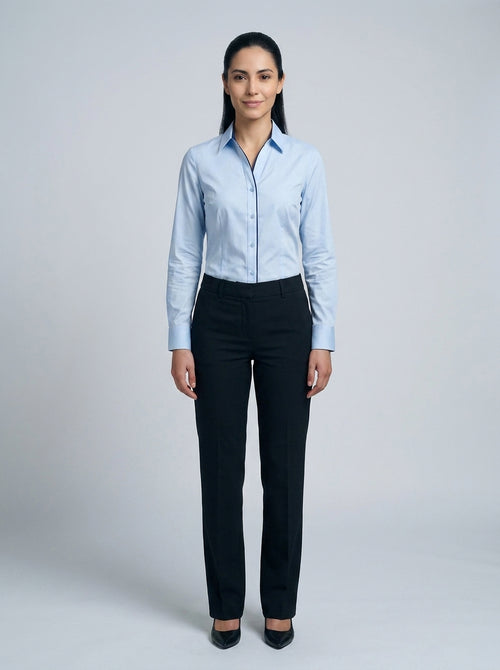 Blusa Azul Ejecutiva Manga Larga para Recepción de Hotel