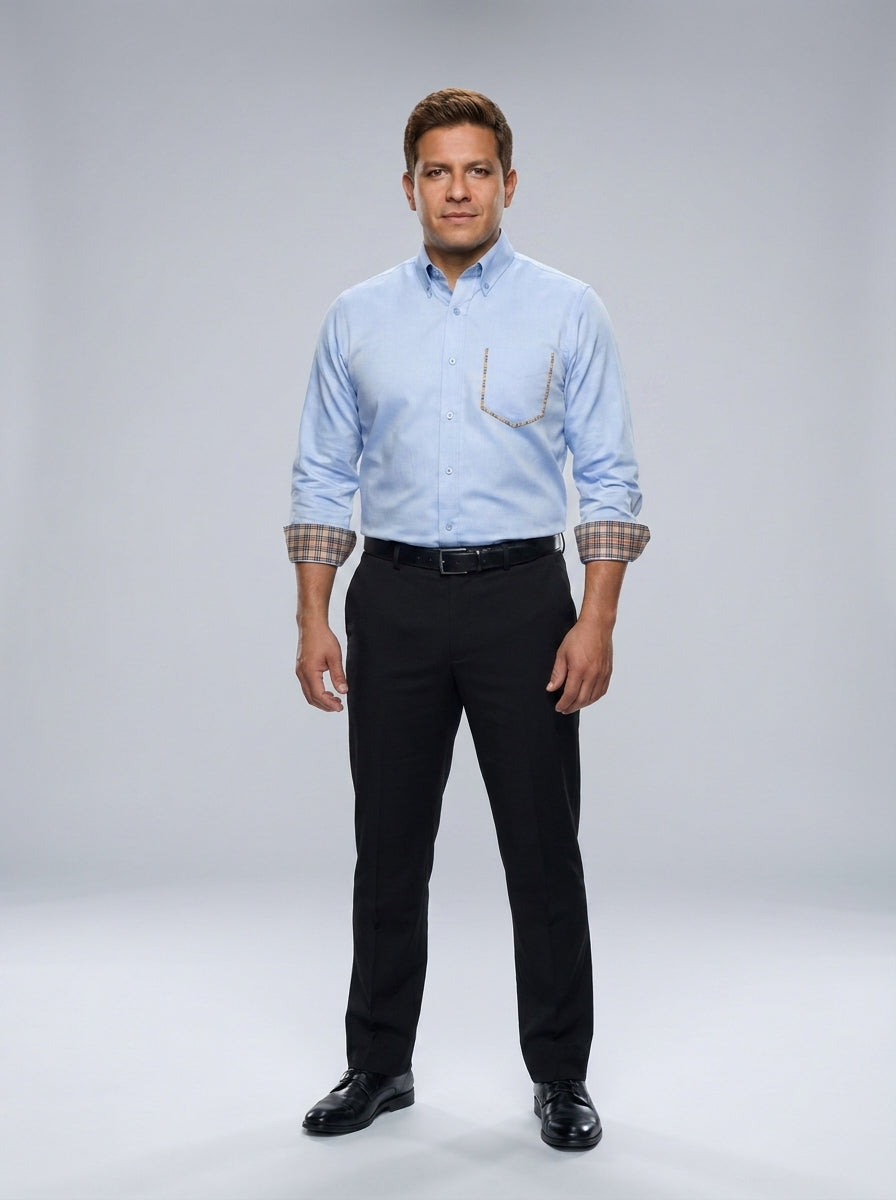 Camisa Azul Ejecutiva con Detalle de Cuadros para Administración
