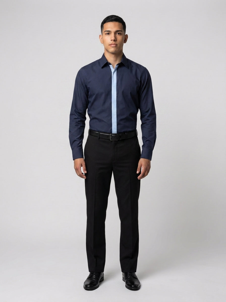 Camisa Azul Marino con Franja para Valet y Concierge de Hotel