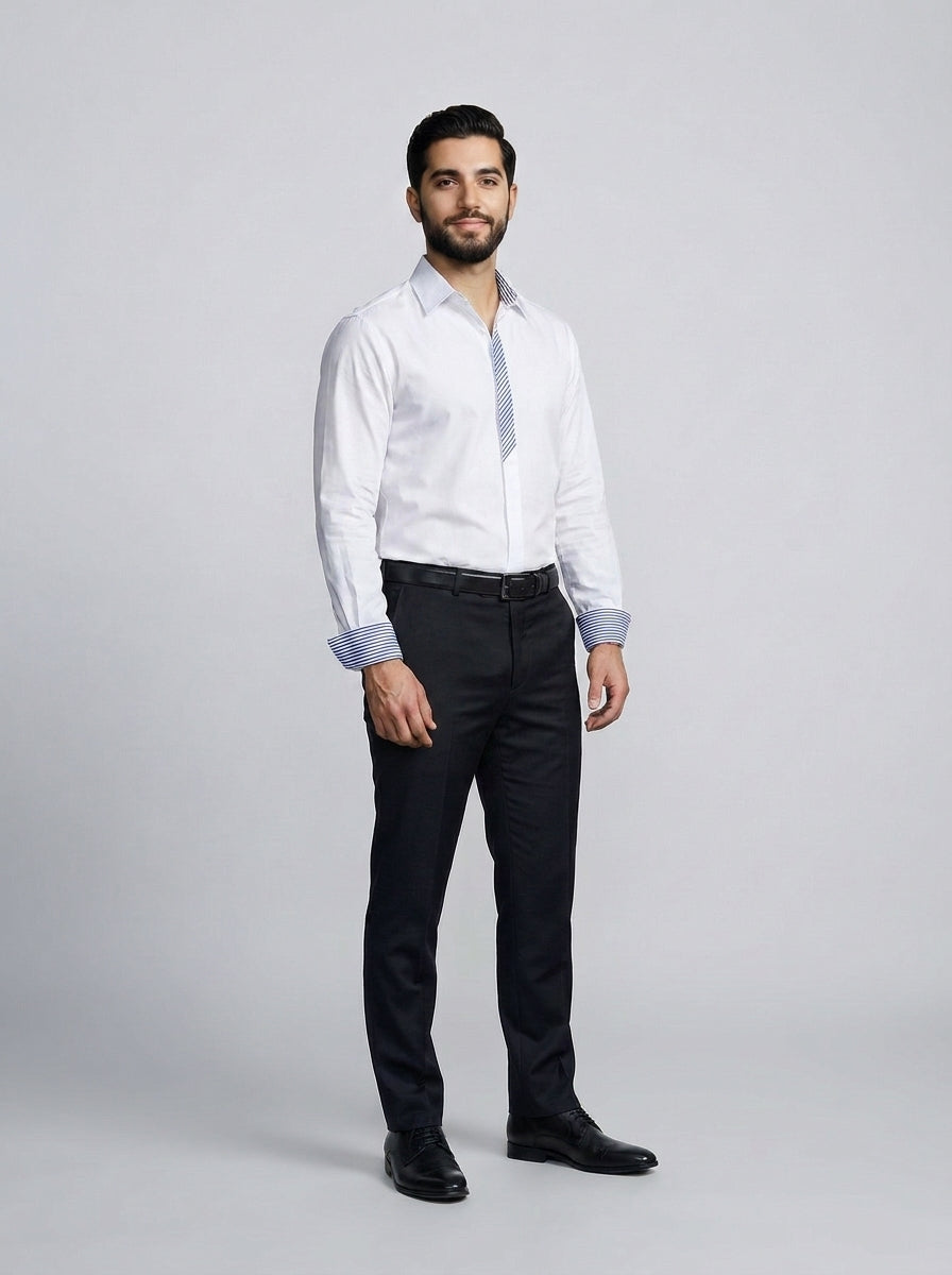 Camisa Blanca Ejecutiva con Puño a Rayas para Concierge de Hotel