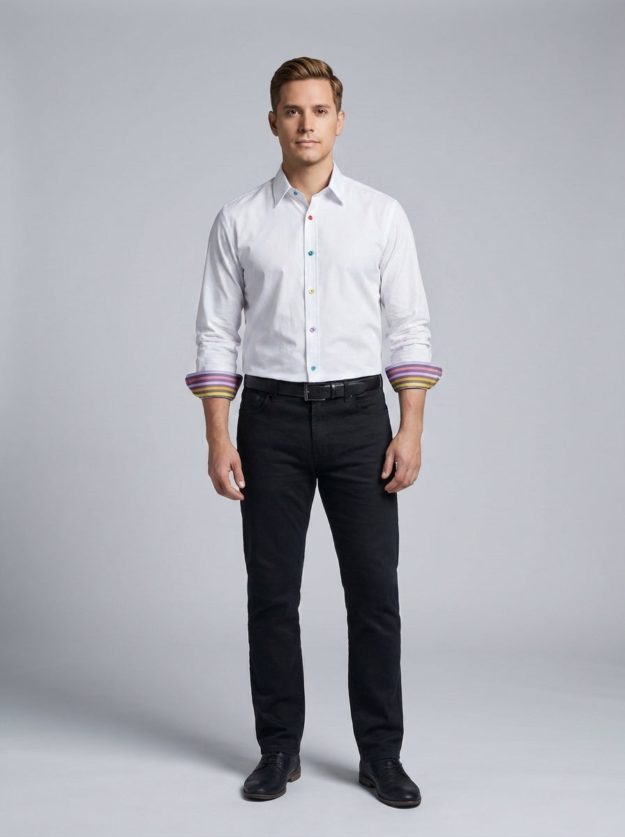 Camisa Blanca con Detalles de Color para Mesero de Restaurante