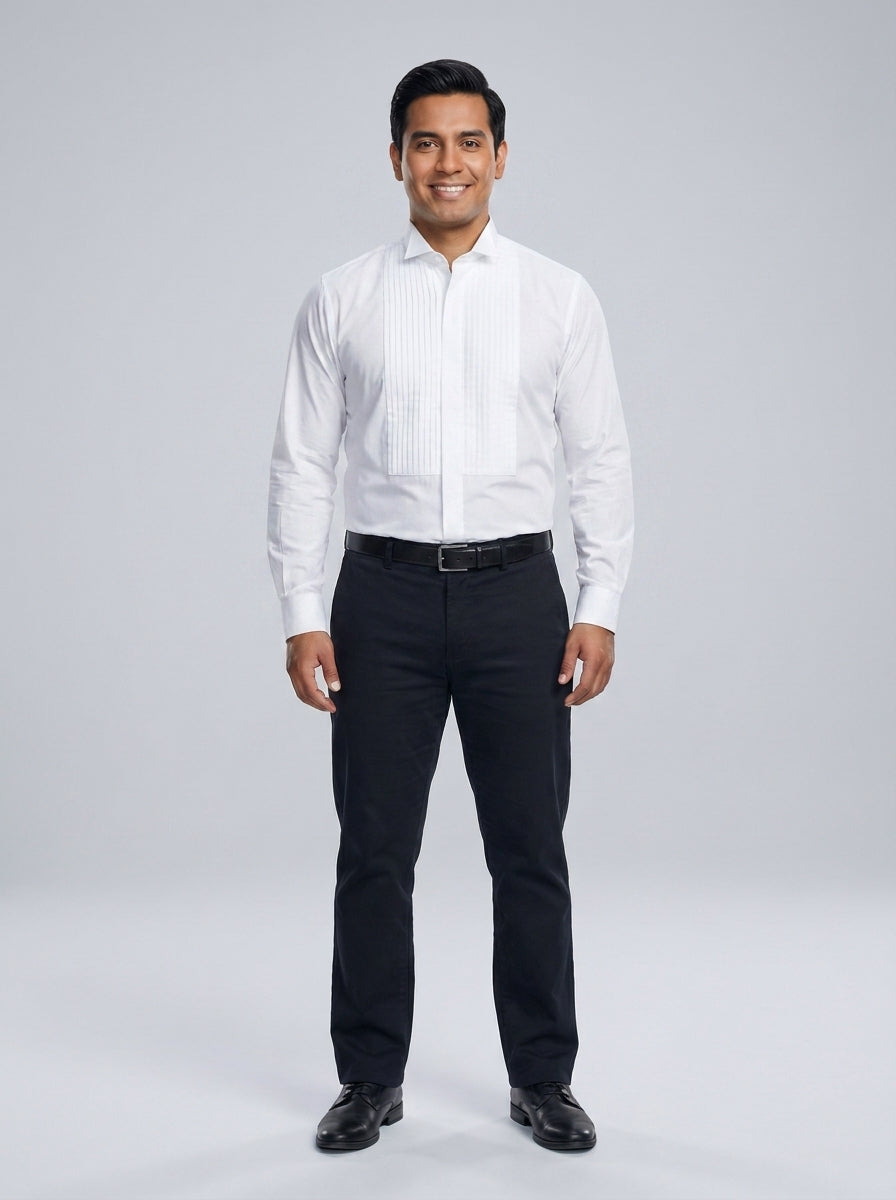 Camisa Blanca de Gala con Pechera para Banquetes y Hotel