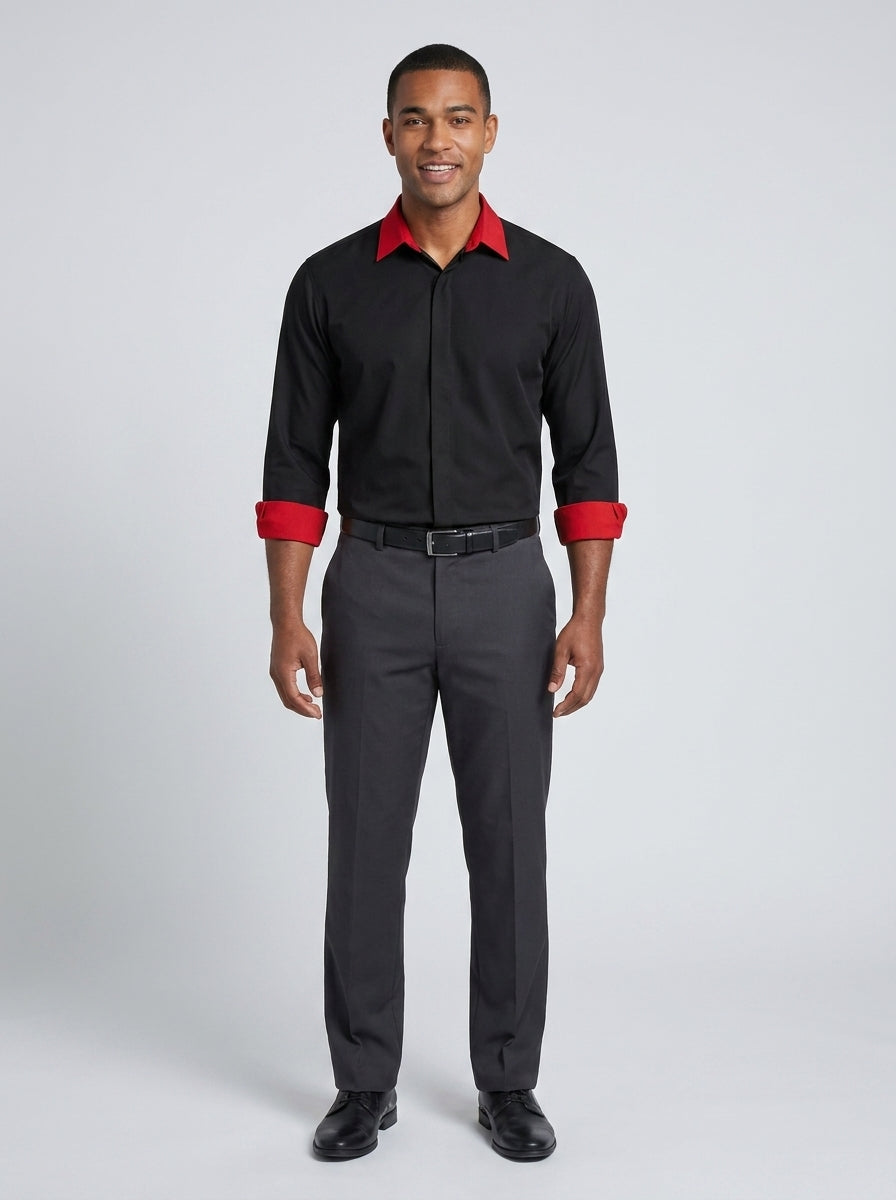 Camisa Negra Manga 3/4 con Detalles Rojos para Uniforme Corporativo