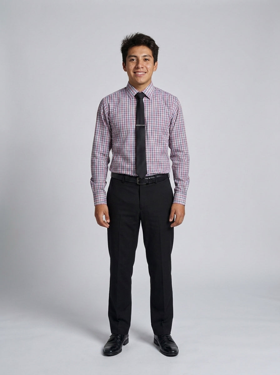 Camisa de Cuadros Rojo y Gris para Mesero de Restaurante
