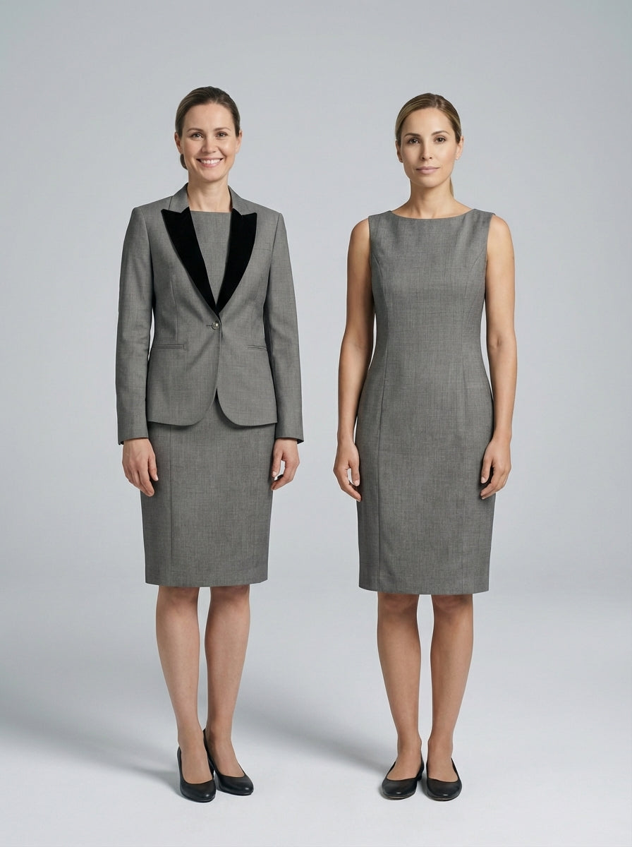 Conjunto Gris con Solapa de Terciopelo Negro para Recepción Ejecutiva