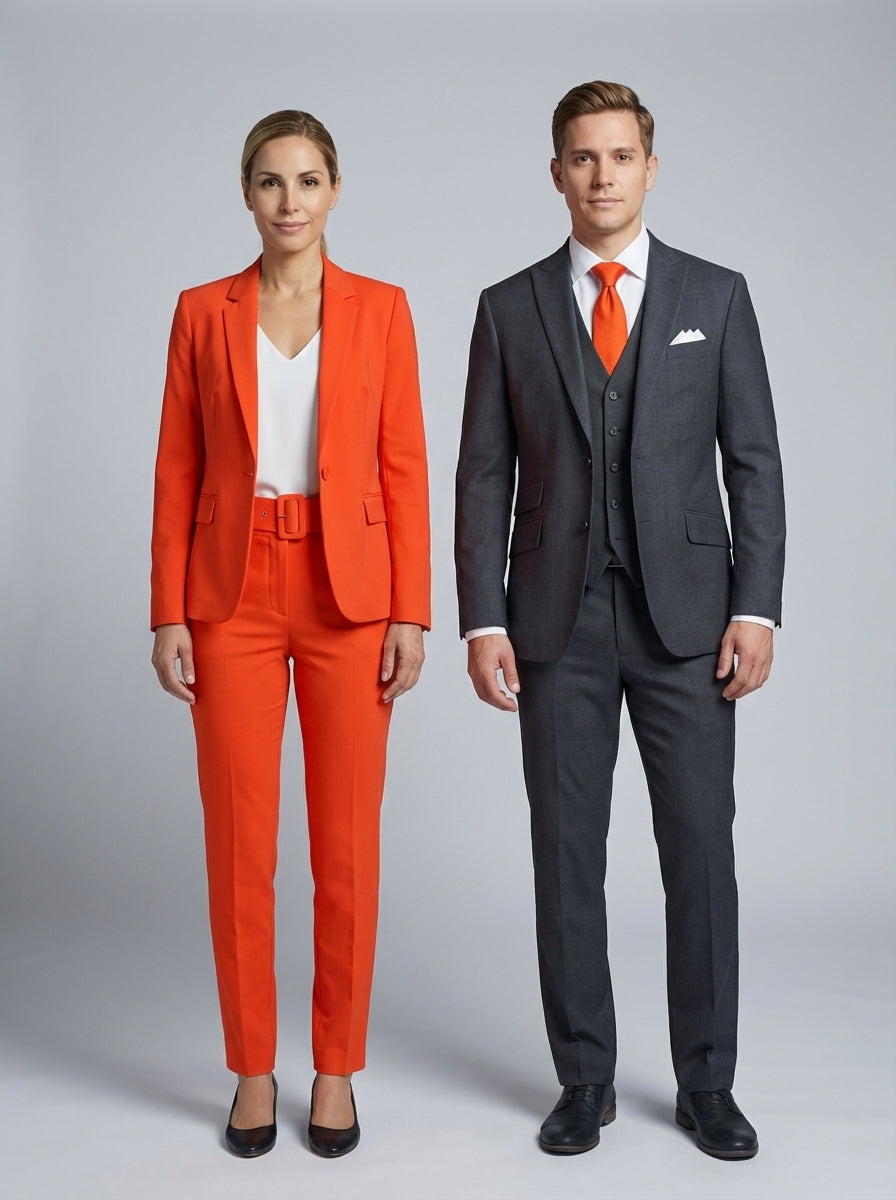 Conjunto Naranja y Gris con Chaleco para Recepción y Gerencia