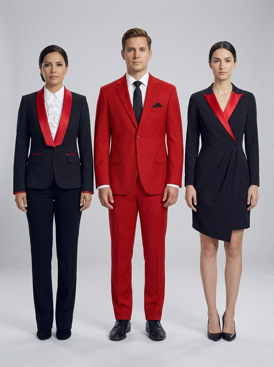 Conjunto Negro y Rojo de Alta Formalidad para Gerencia de Hotel