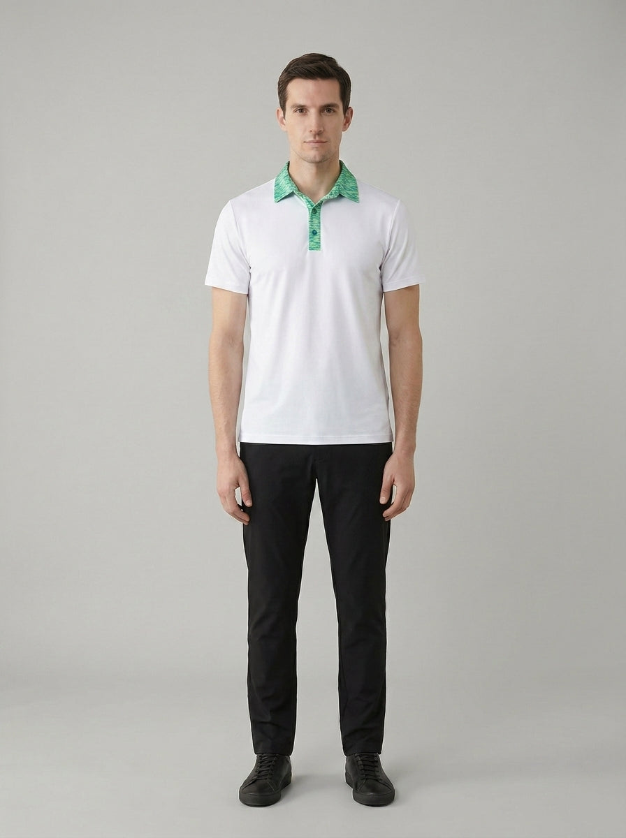 Polo Blanco Manga Corta con Cuello Verde para Uniforme de Hotel y Resort