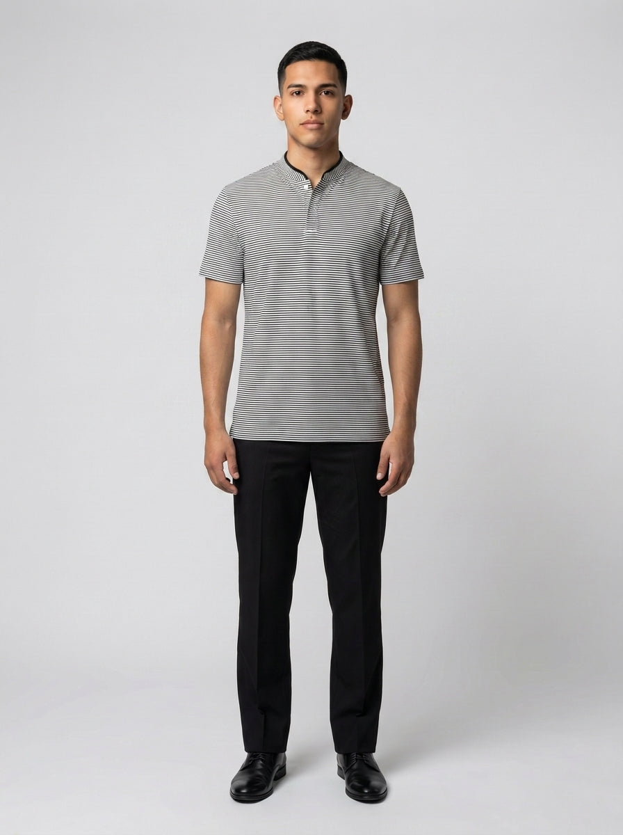 Polo de Rayas con Cuello Mao para Valet y Servicio de Hotel