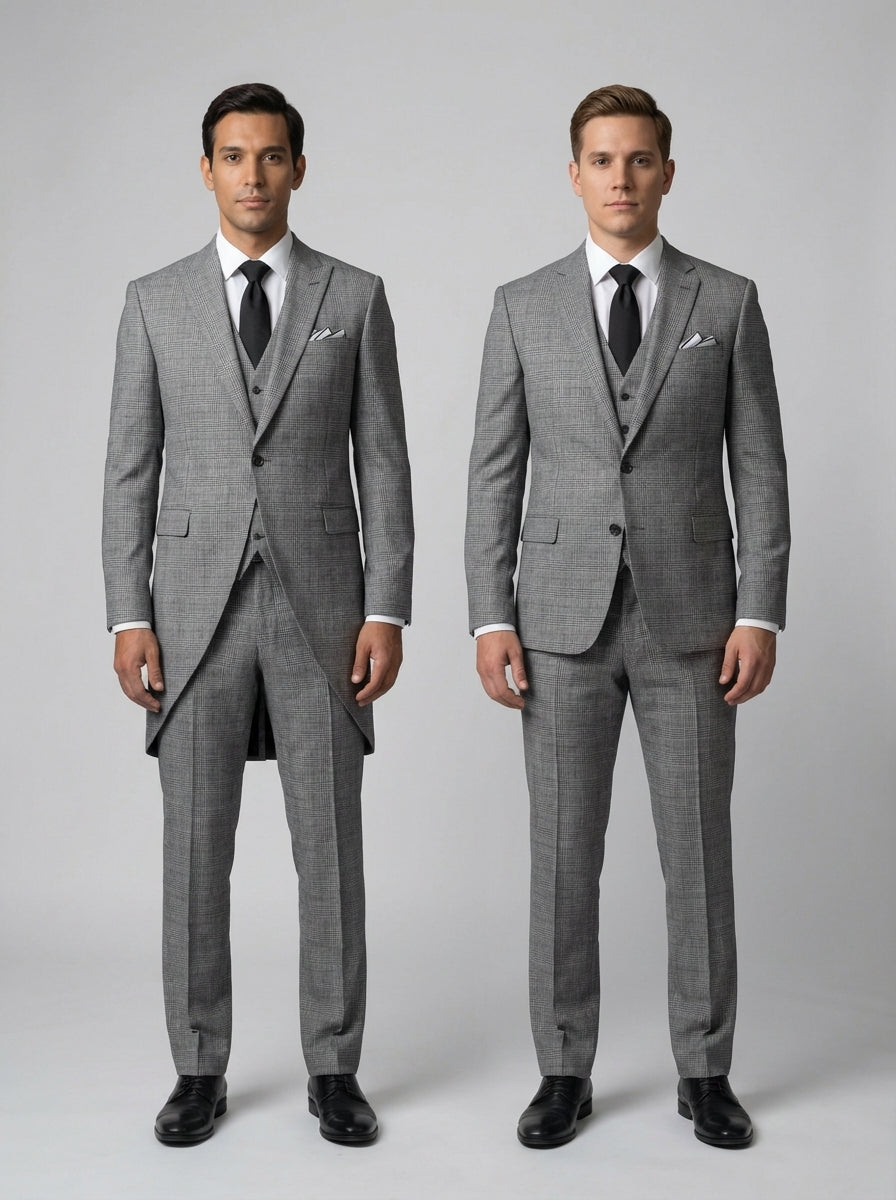 Traje de Cuadros Gris en Versión Dos y Tres Piezas para Hotel